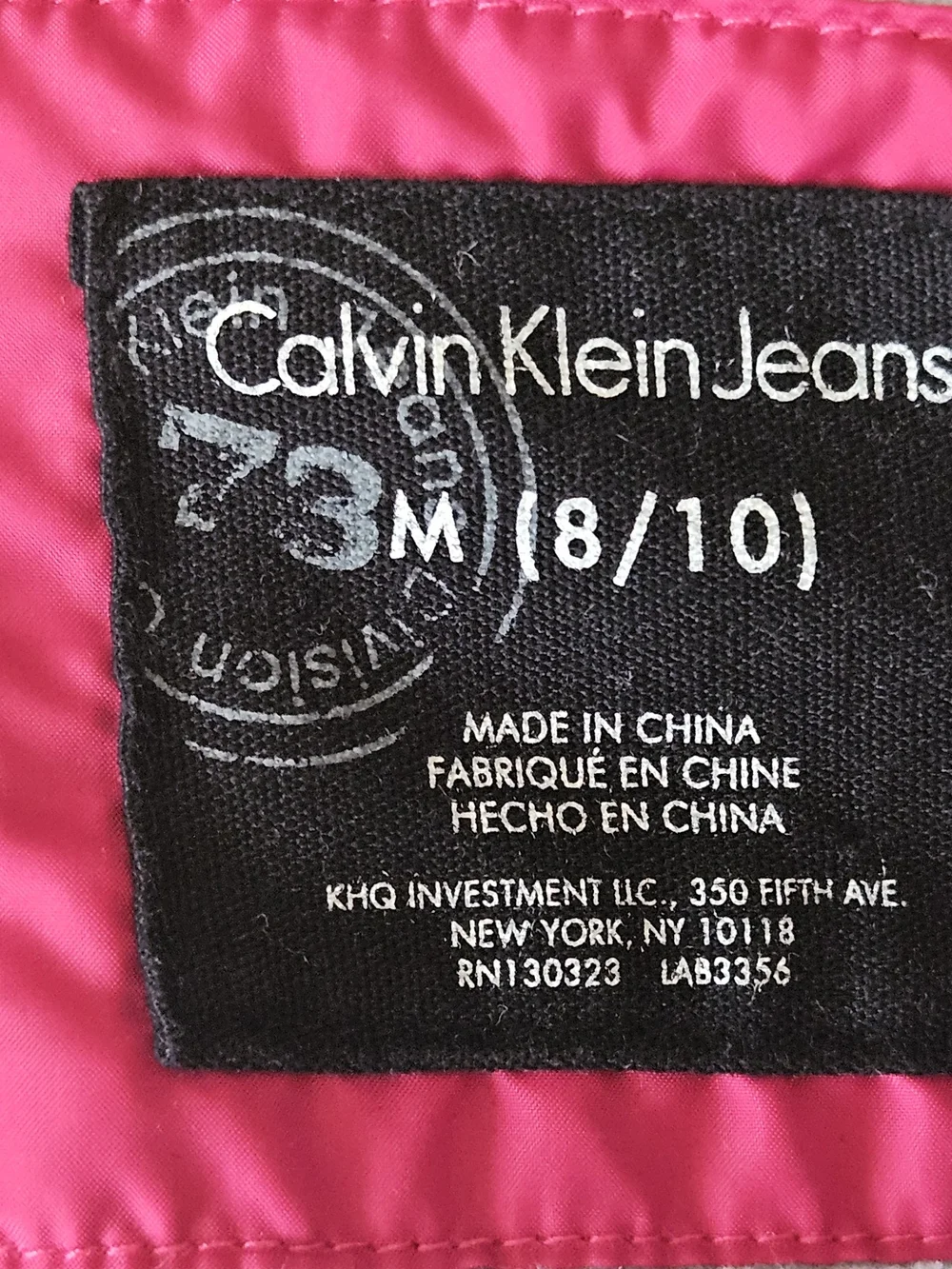 Calvin Klein Jeans Girls Pink Puffer Jacket with Gray Side Panels Flaw.See Pics!